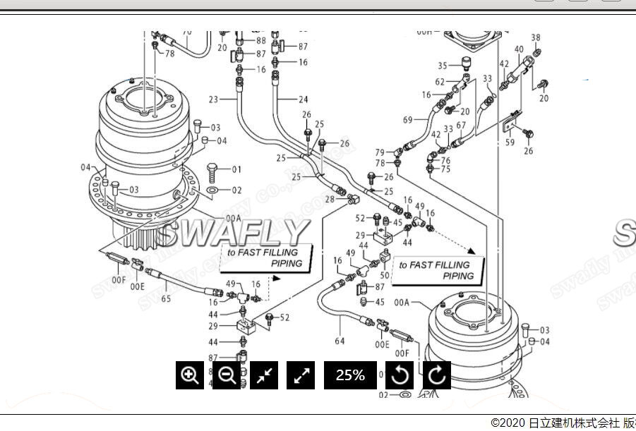 Caixa de engrenagens de giro Hitachi EX2500 9211624